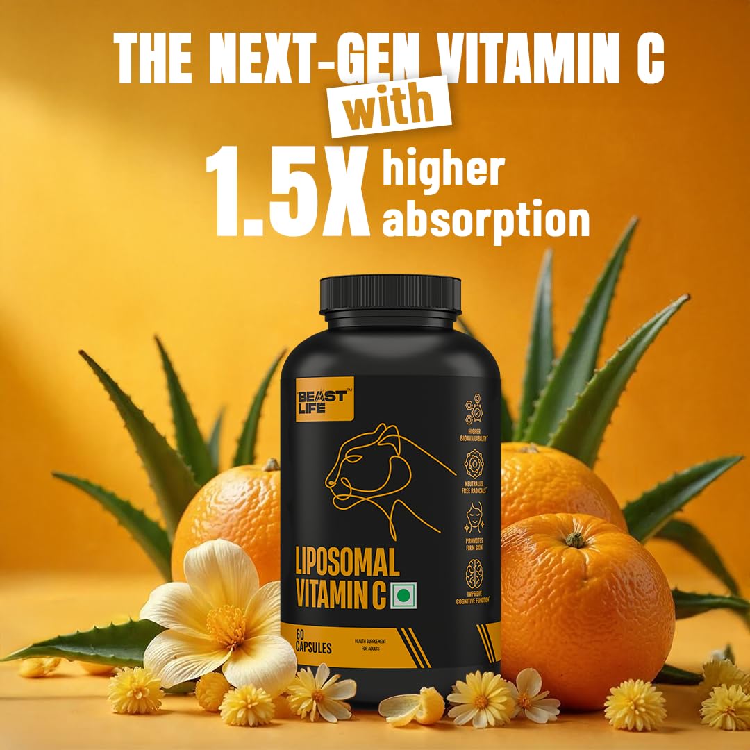 BeastLife Liposomal Vitamin C | Higher bioavailability | Neutralizes free radicals | Promotes firm skin Health | Improve cognitive function Immunity Support– Fast Absorption & Bioavailability | 60 Capsules