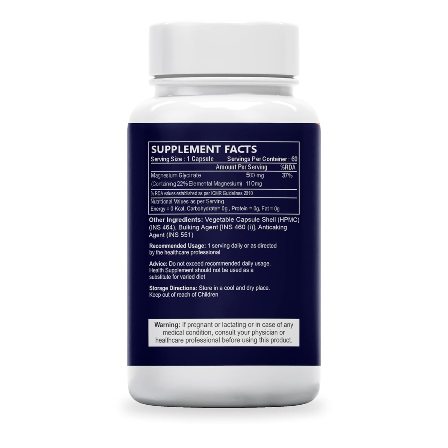 Sea Life Magnesium Glycinate 500 Mg Capsules |60 Veg Capsules | Magnesium Supplement | Improves Muscle & Nerve Function| Anti Stress Supplement | Better Sleep Quality | (Pack of-1)