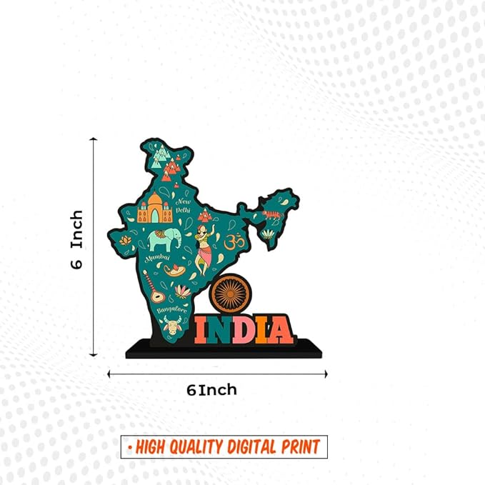 Art Vibes Wooden Idols and Fantasy Figurine India Map Designer Table Decor for Office Desk | Home Decoration