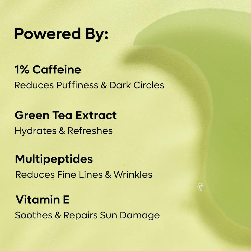 mCaffeine Green Tea Hydrogel Under Eye Patches for Fine Lines Reduction | Cooling Under Eye Patch Mask with 1% Caffeine for Instant Hydration & De-Puffing | 15 Pairs