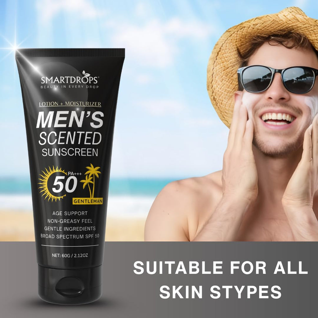 Smartdrops Men Sunscreen SPF 50 Broad Spectrum Face & Body Sun Cream Non Greasy Daily Sun Care Lotion | Sunscreen SPF 50 PA+++ | for Men & Women | 60ml (Pack 1)