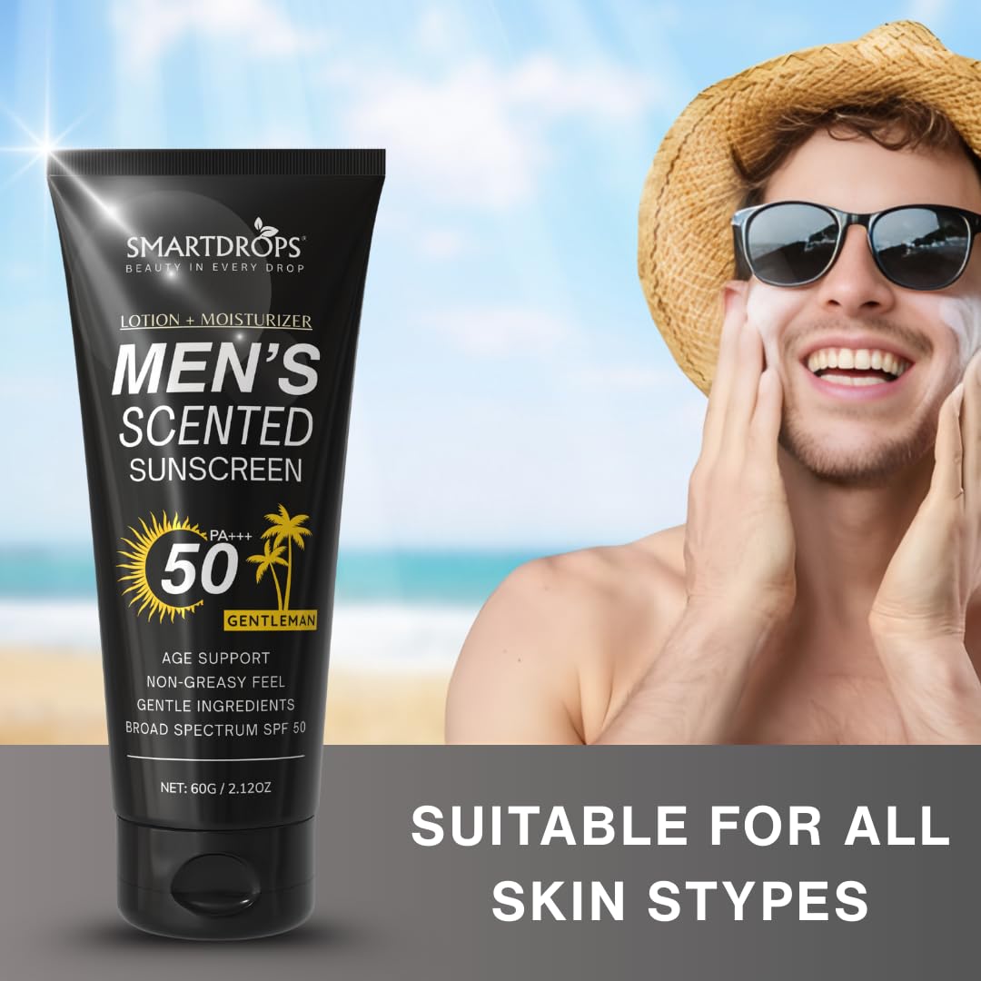 Smartdrops Men Sunscreen SPF 50 Broad Spectrum Face & Body Sun Cream Non Greasy Daily Sun Care Lotion | Sunscreen SPF 50 PA+++ | for Men & Women | 60ml (Pack 1)