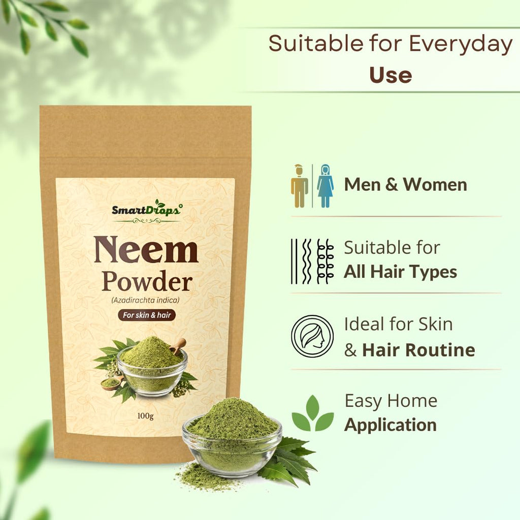 Smartdrops Neem Powder for Hair Scalp Care and Hair Pack Preparation DIY Hair Mask Mixing Powder for Weekly Routine | Neem Powder for Skin Face Pack Preparation Refreshing Skin Care | 100g (Pack-1)