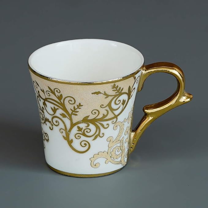 Femora Premium Floral Gold Line Ceramic Coffee & Tea Cup Set of 6 | 160 Ml