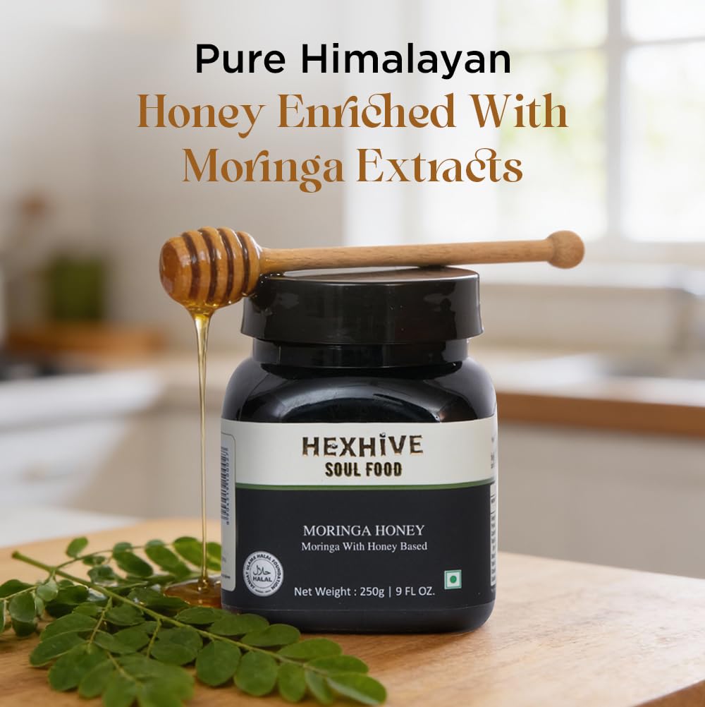 Hexhive Moringa Honey | Ayurvedic Wellness Superfood | Organic Honey with Moringa Extracts | Rich in Vitamins & Antioxidants | Natural Immunity & Detox Support | No Added Sugar | 250g