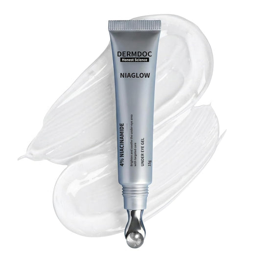 DERMDOC Niaglow 4% Niacinamide Under Eye Gel, 15gm | Reduces Dark Circles & Puffiness | Cools & Soothes | Lightweight | Fast Absorbing | Brightening Eye Care Gel for Tired Eyes & Fine Lines