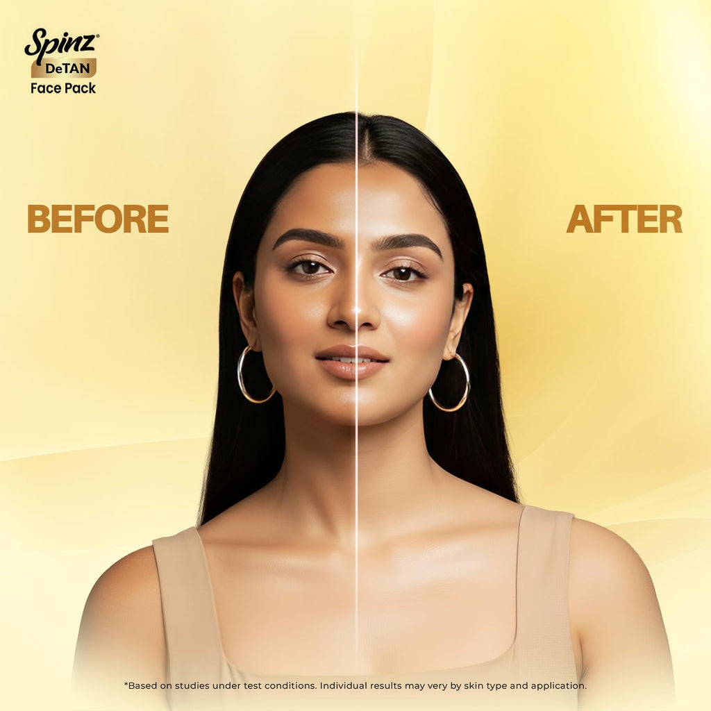 Spinz DeTan Face Pack with Besan, Honey & Kojic Acid | Tan Removal cream for Brightening & Glow | Salon-like Glow in 15 mins | 72g, Pack of 6 (12g x 6)