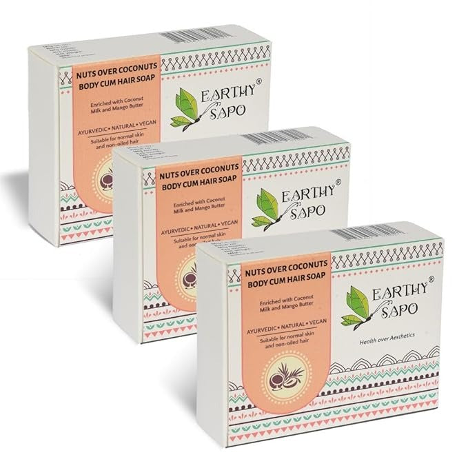 Earthy Sapo Handmade Nuts Over Coconuts Body and Hair Soap - 100 gms (Pack of 3)