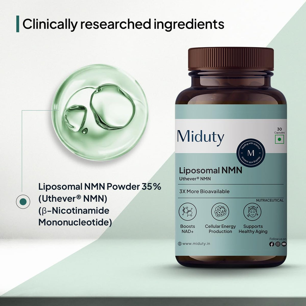 Miduty Liposomal NMN Supplement | Increase Energy levels, Metabolism & Longevity | Nicotinamide Mononucleotide for Anti-Aging, NAD+ Support & Cellular Health | NMN Capsules with Resveratrol | 30 Count