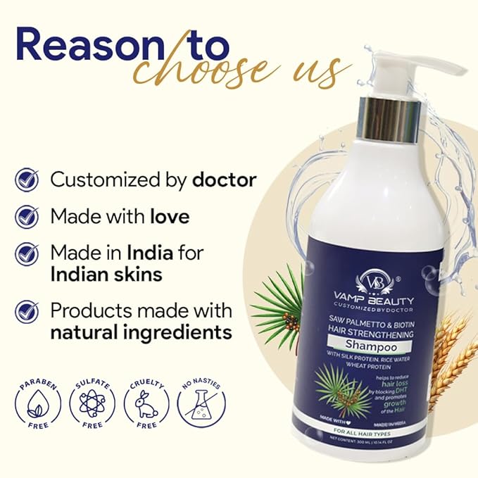 Vamp Beauty Saw Palmetto & Biotin Hair Strengthening Shampoo - 300 Ml