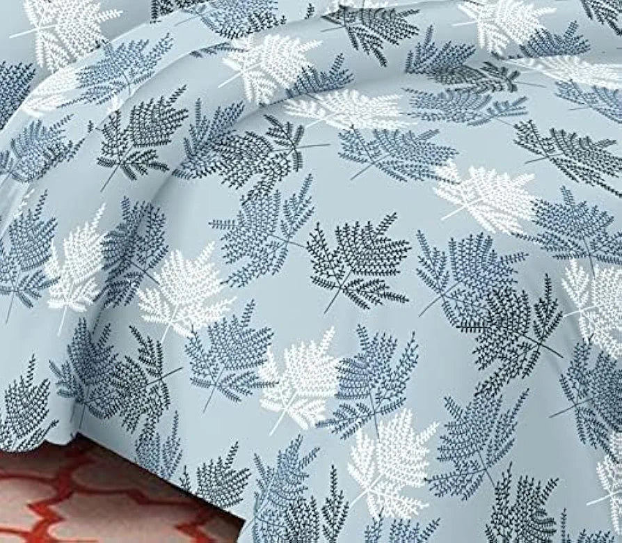 Trance Home Linen Zippered 100% Cotton 144 TC Duvet Cover for Quilt Blanket Queen Size Colour Fern Paradise Blue