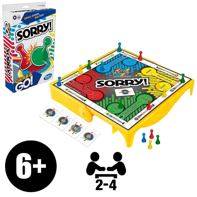 Hasbro Gaming Sorry Grab and Go Game for Kids Ages 6 and Up