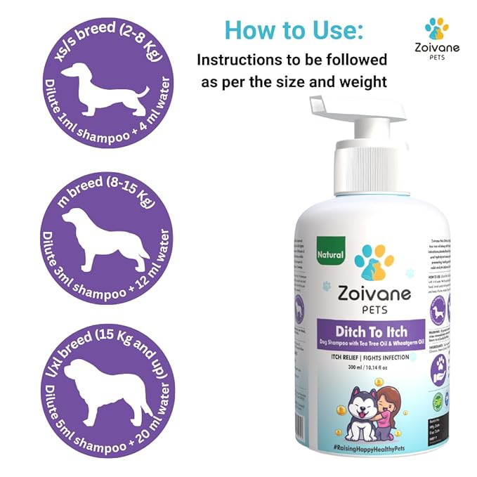 Zoivane Dog Shampoo | Ditch to Itch & Dog Anti Dandruff Shampoo - 300 Ml | Pack of 1