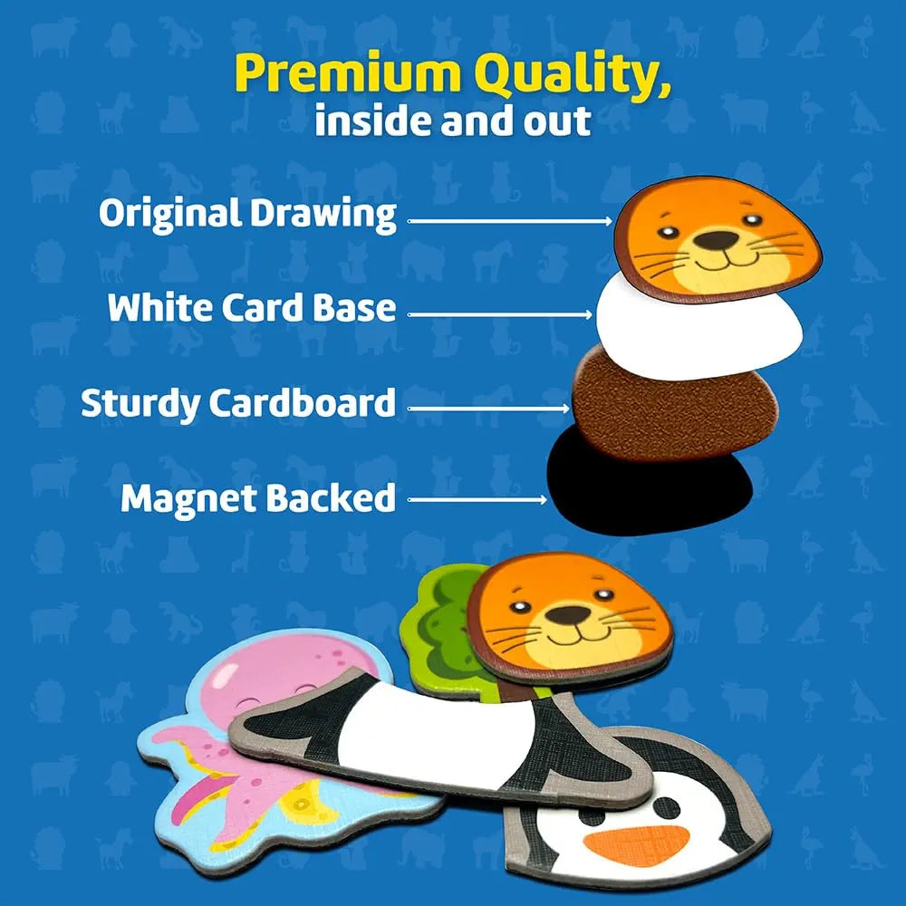 Funtad Magnetic Fun Art Puzzle Animals 4-in-1 Travel Friendly Educational Toy with Writable Board 50 Magnetic Pieces Birthday Gift for Boys & Girls Age 3,4,5 & 6 yrs