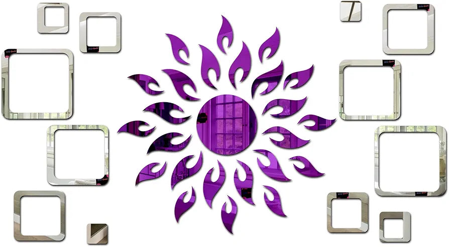 Bikri Kendra Ind Sun Purple with 12 Square Silver Mirror Stickers for Wall