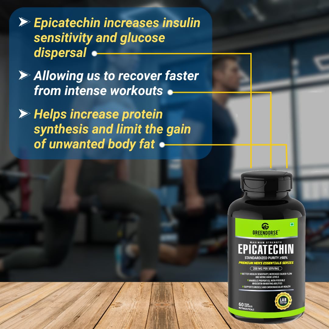 GREENDORSE EPICATECHIN- 99% Purity Workout Capsules | Lean Muscle Growth, Myostatin Inhibitor, Nitric Oxide Booster, Improved blood flow & cognitive functions | Lab tested- 60 Veg capsules