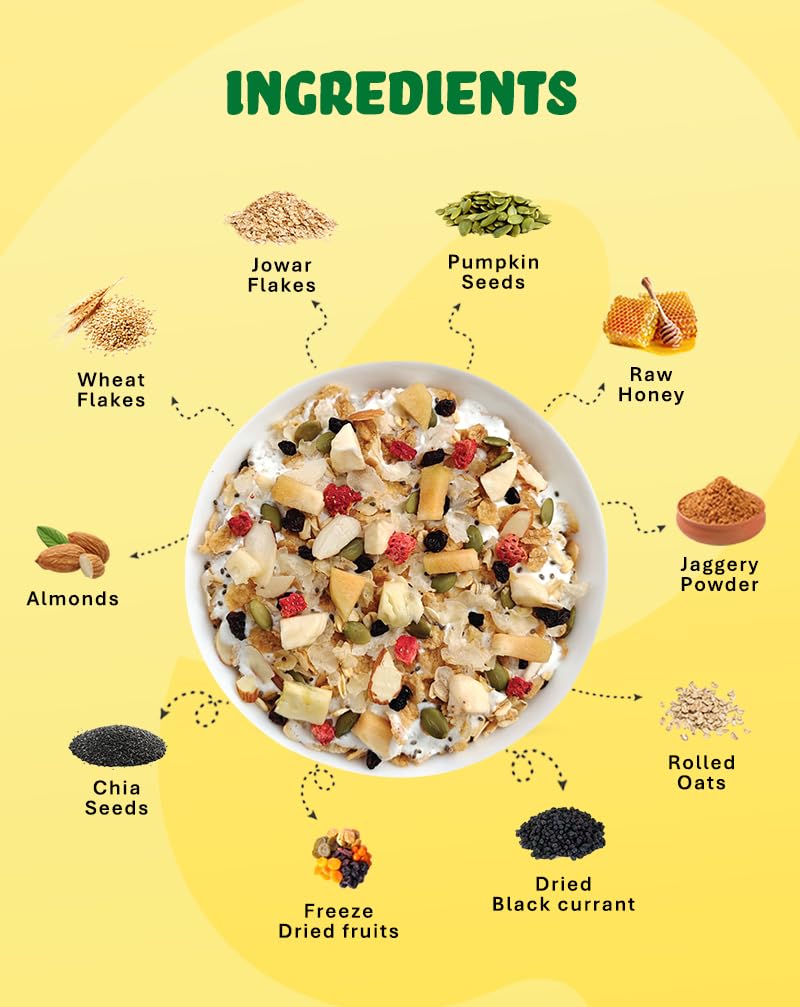 True Elements Muesli Fruits, Nuts & Seeds 400gm - Breakfast Cereal | 100% Wholegrain | Muesli with Freeze Dried Fruits