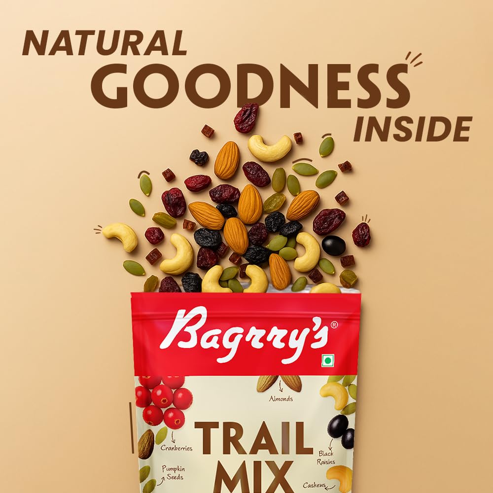 Bagrry’s Trail Mix 200 GM | 7 in 1 Superfoods | California Almond | Cashews | Cranberries | Dates | Pumpkin Seeds | Green & Black Raisins | High Protein | Fibre-Rich | Oil-Free | Non-Salted | Healthy Snack for Anytime Energy | Dry fruit mix | Mix nuts