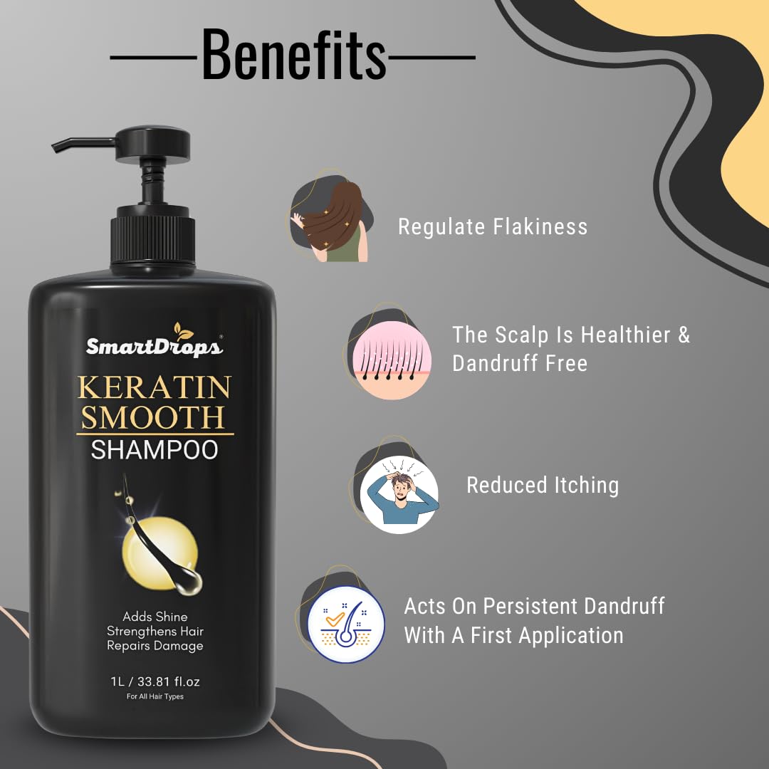Smartdrops Keratin Shampoo for Frizzy & Dry Hair | Dandruff Care & Hair Fall Control | Repairs Damaged Hair | For Men & Women’s Hair Shampoo | 1 Ltr