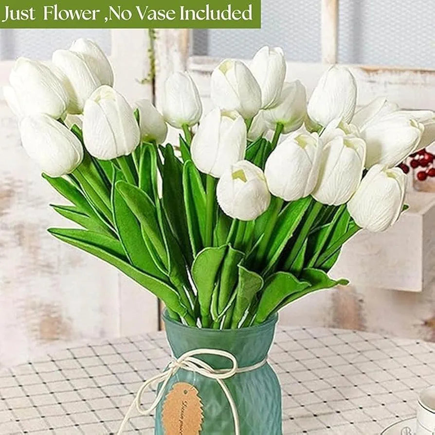 5 Pcs Artificial Tulip Lily Flowers for Vase White Fabric Faux Tulips