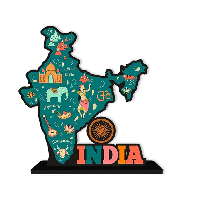 Art Vibes Wooden Idols and Fantasy Figurine India Map Designer Table Decor for Office Desk | Home Decoration