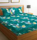 BSB Home Prime Collections 160tc Pure Microfiber Glace Cotton Double Bedsheet with 2 King Size Pillow Covers-Green and Blue