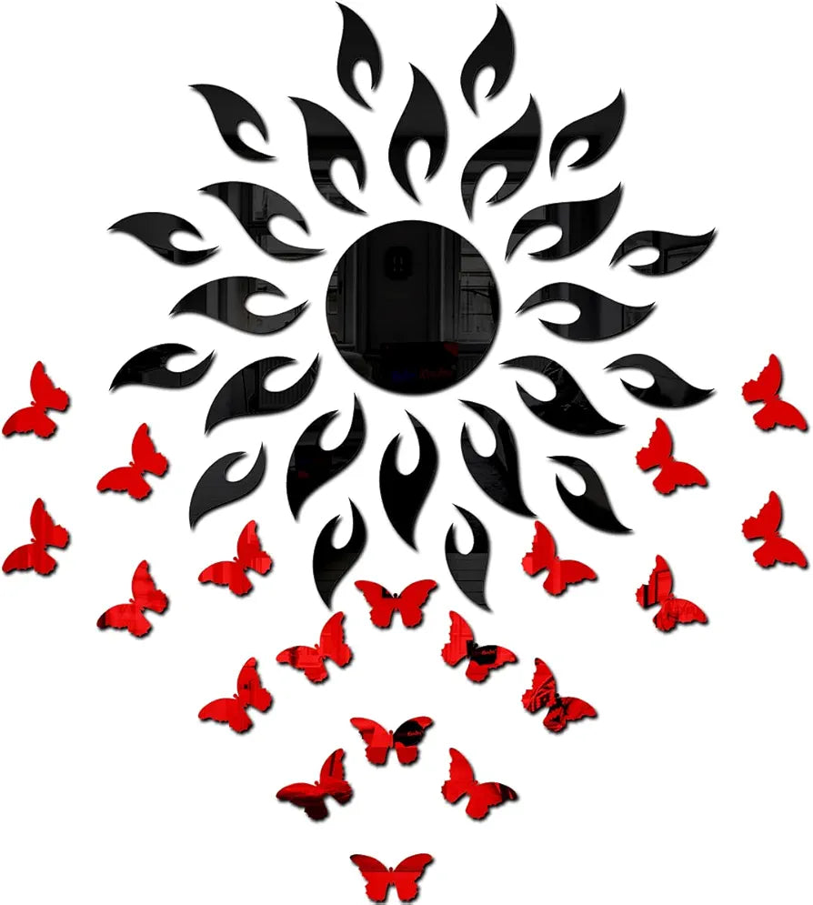 Bikri Kendra Sun Black with 20 Red Butterfly 3D Acrylic Mirror Stickers for Wall