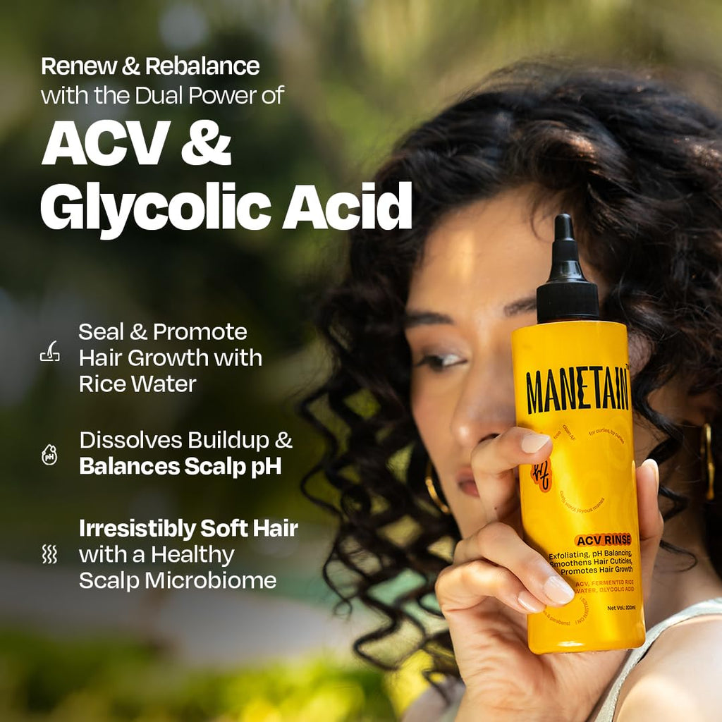 MANETAIN Apple Cider Vinegar Hair Rinse 200ml – Clarifies Scalp, Removes Buildup & Dandruff – With Glycolic Acid & Fermented Rice Water – Sulfate-Free, Boosts Hair Growth & Shine