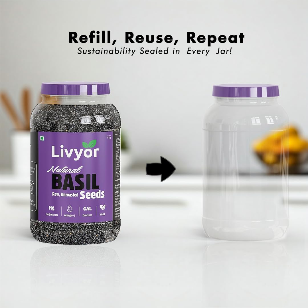 Livyor Raw Basil Seeds for eating - 200g | Sabja Seeds | Tukmaria | Reduces Body Heat | High in Omega-3, Fibre & Plant Protein | Natural Superfood for Weight Management, Digestion & Hydration | Pack of 1