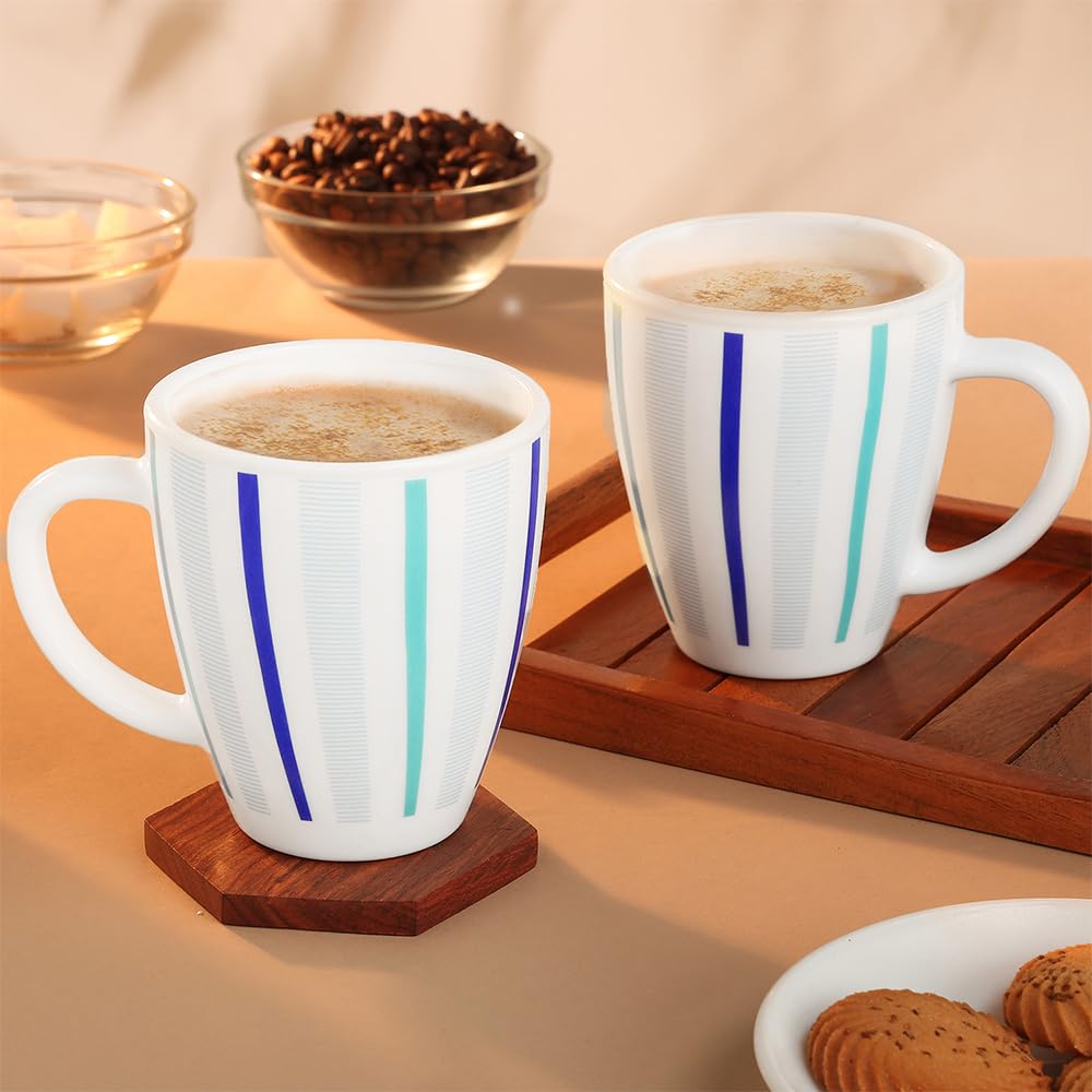 Larah by Borosil Blue Strip 390 Ml Mug Set | Set of 2