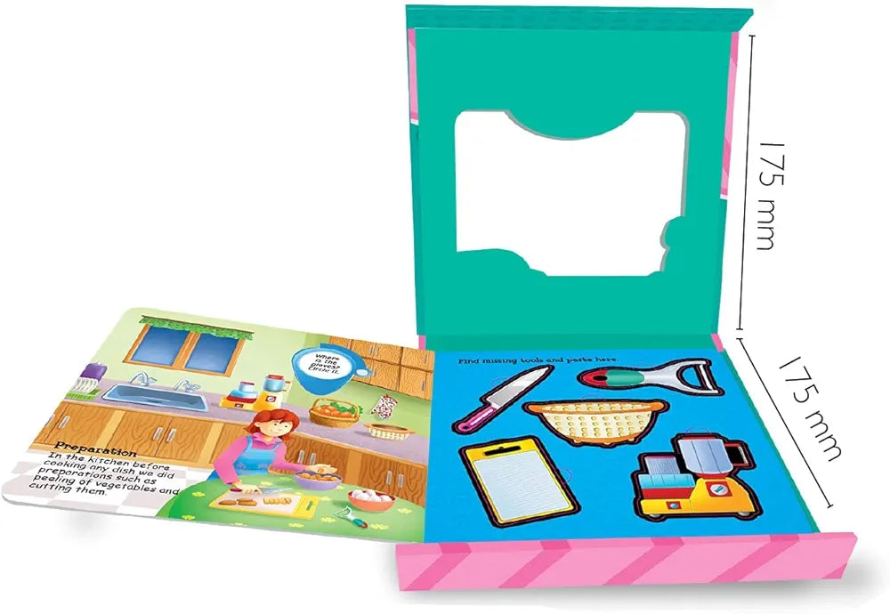 Hello Friend Kitchen Cook and Dine Tool Kit Set for Girl with Interactive Fun Puzzles of 5 Colourful Spreads, 4+ Yrs