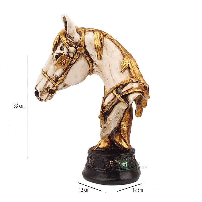 Indicast 12" Inch Handmade Horse Head Statue Stone Finish Animal Figurines Gifts Antique Design | White
