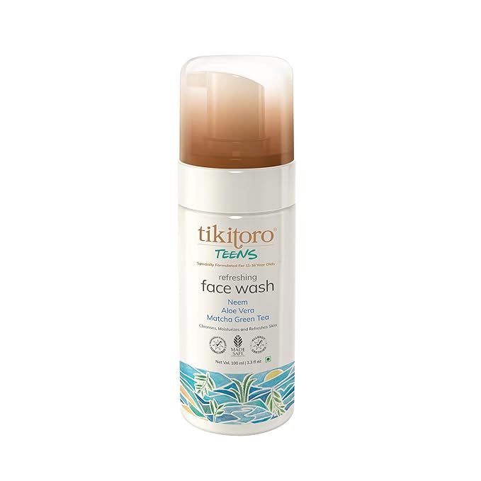 Tikitoro Teens Refreshing Face Wash Vegan Neem Aloe Vera Matcha Green Tea Extract