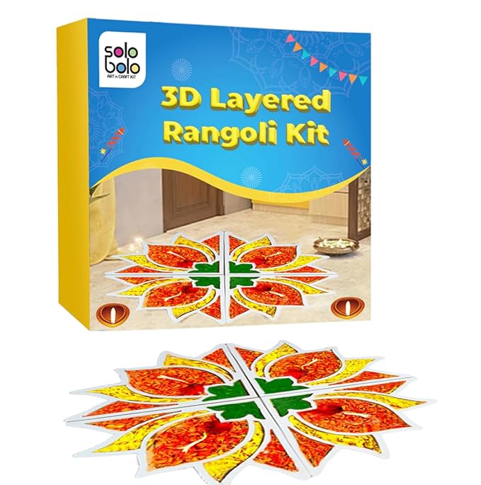 Solobolo Diy Rangoli Mats for Pooja Decoration | 4 Pieces Lotus Flower Rangoli Stencils for Door Entrance Home Decor