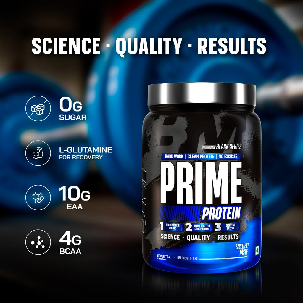Bigmuscles Nutrition Prime Protein [1kg] | Whey Protein Isolate & Concentrate | With Digestive Enzymes, Probiotic Enzymes | 24g Protein, 10g EAA [Rich Chocolate]