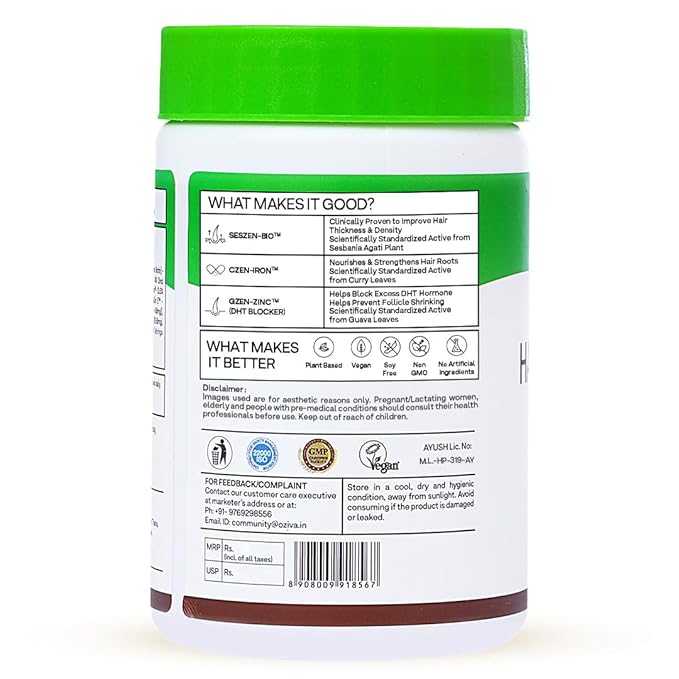 OZiva Hair Vitamins (With Dht Blocker & Omega 3) - 60 Capsules