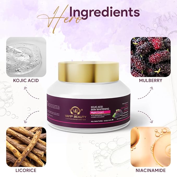 Vamp Beauty Kojic Acid Skin Whitening Night Cream - 50 Gms