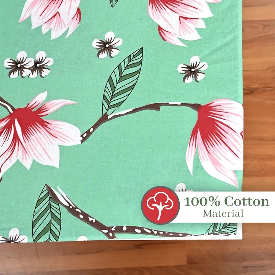 Divine Casa Floret 100% Cotton King Fitted Bedsheet 144 TC Deep Pocket Design Soft & Breathable Fabric Colour Blossom Haven Mint