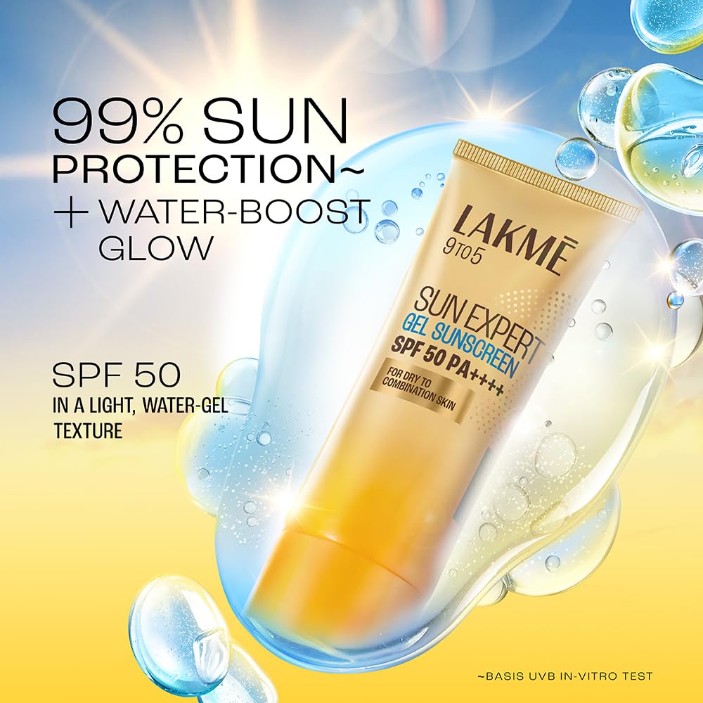 LAKMÃ‰ Sun Expert SPF 50 PA+++ Gel Sunscreen, Niacinamide | Water-Light|For Oily & Combination Skin| Non-sticky | For All Skin Types, For UVA/B Protection,No White Cast 50g