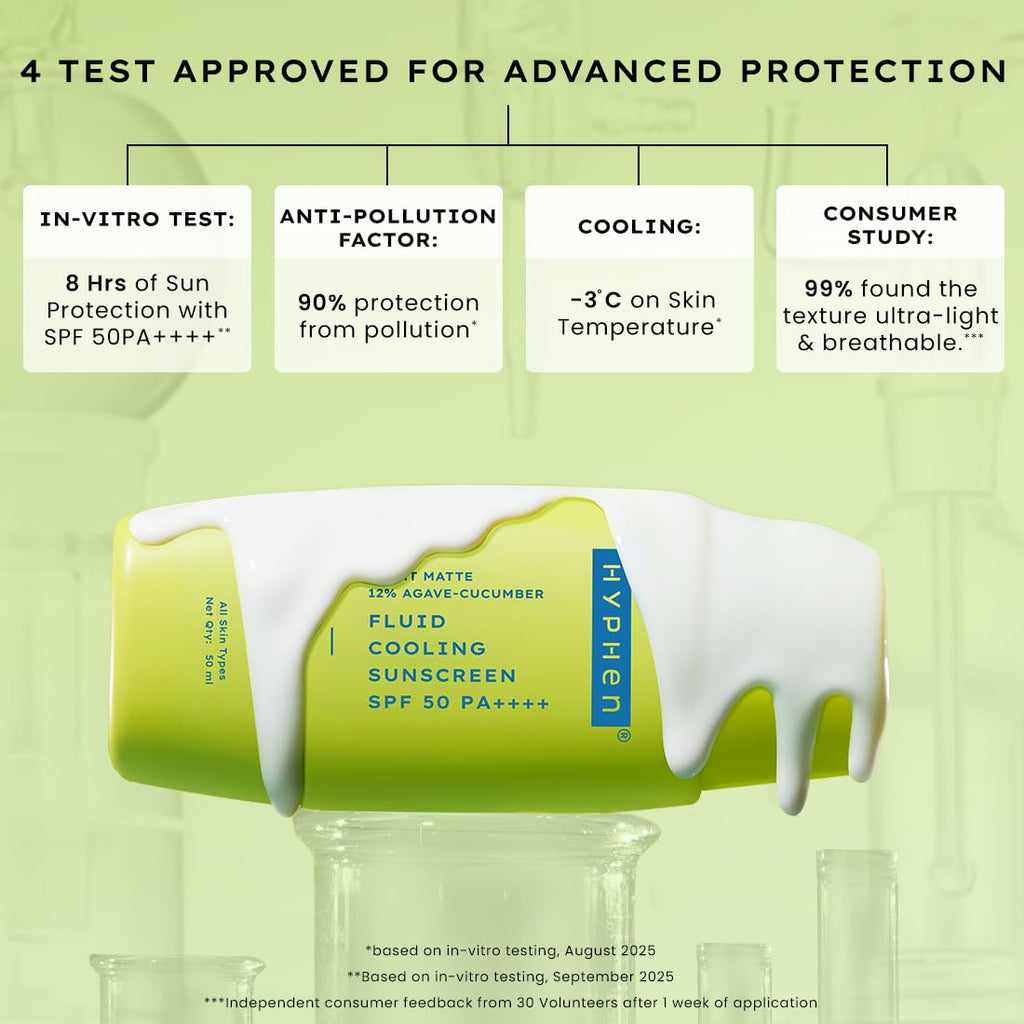 Hyphen Fluid Cooling Sunscreen SPF 50 PA++++ | Ultra Lightweight | Oily, Combination, Normal Skin | Clinically Tested (In-Vitro), Protects upto 8Hrs | Non-greasy & Fast Absorbing | For Men & Women-50ml