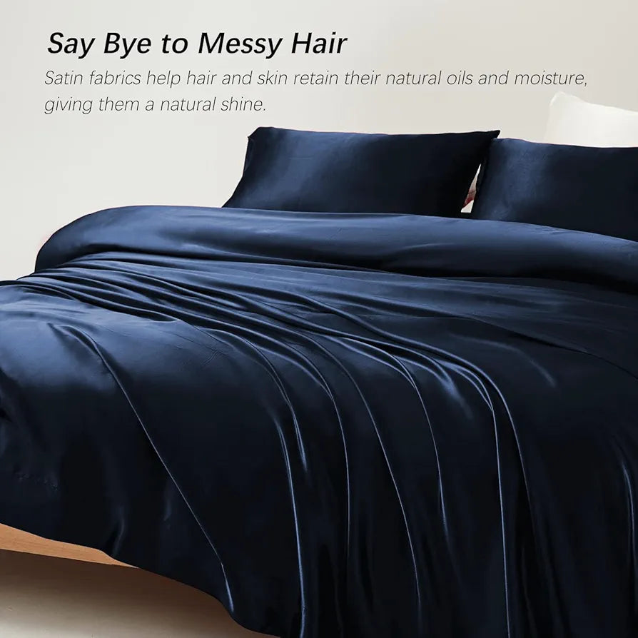 Cloth Fusion Satin Bedsheet for Queen Size Bed Set of 1 & 2 Pillow Covers H603 115 TC Navy
