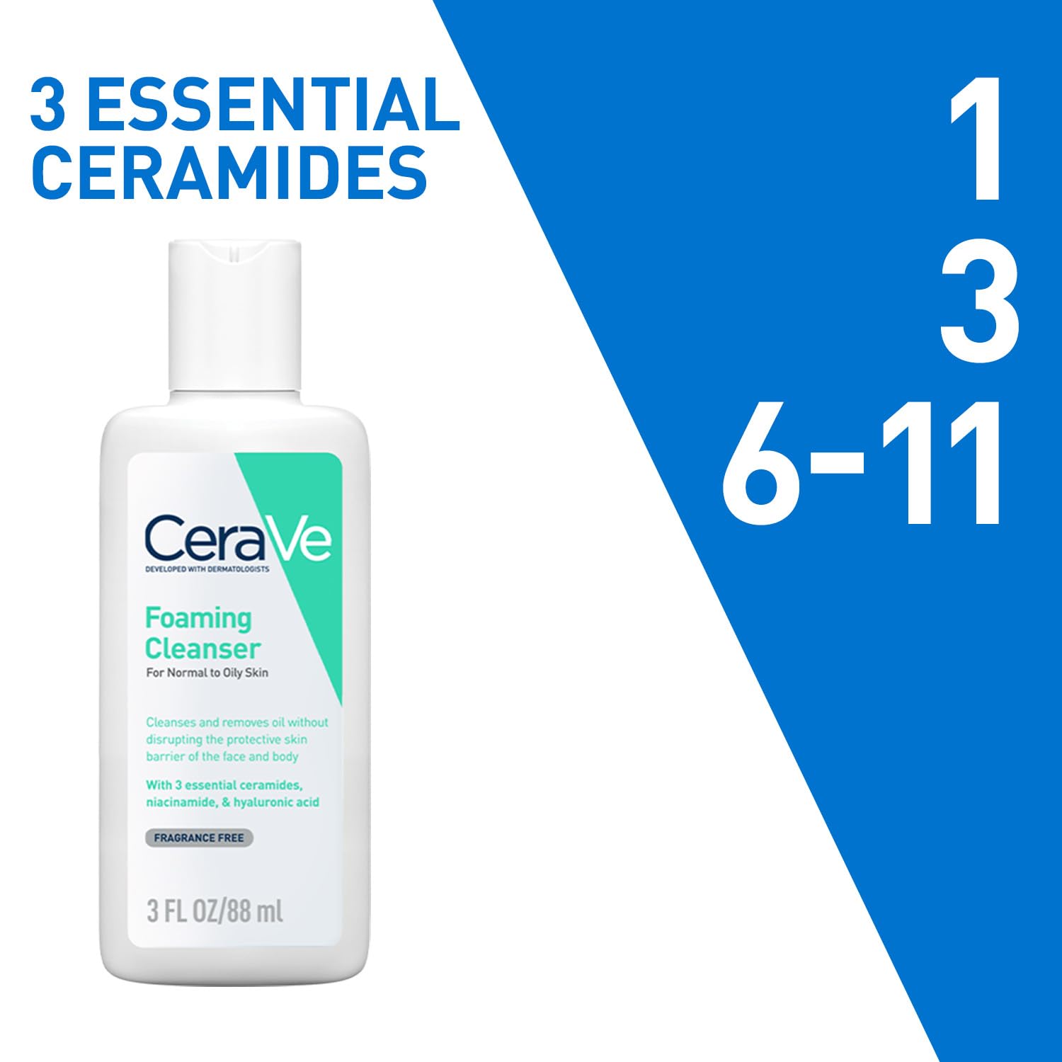 CeraVe Foaming Cleanser For Normal To Oily Skin (88ml) - Dermatologist-Developed Facewash | Non-Comedogenic And Fragrance-Free Cleansers For Acne-Prone Skin