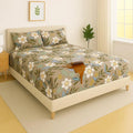 Homekart Waterproof Fitted Bedsheet for King Leakproof Elastic Bed Sheet with 2 Pillow Covers Green & White