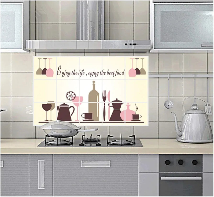 Jaamso Royals Kitchen Tools Wall Tiles Stickers Waterproof Kitchen Stickers Dinner Set