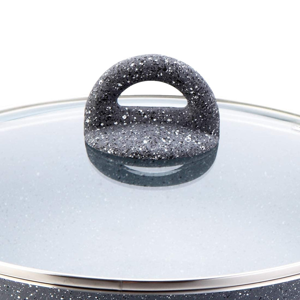 Wonderchef Granite 26cm Non-Stick Wok | Glass Lid | Induction Bottom | Soft-Touch Handles | Virgin Aluminium