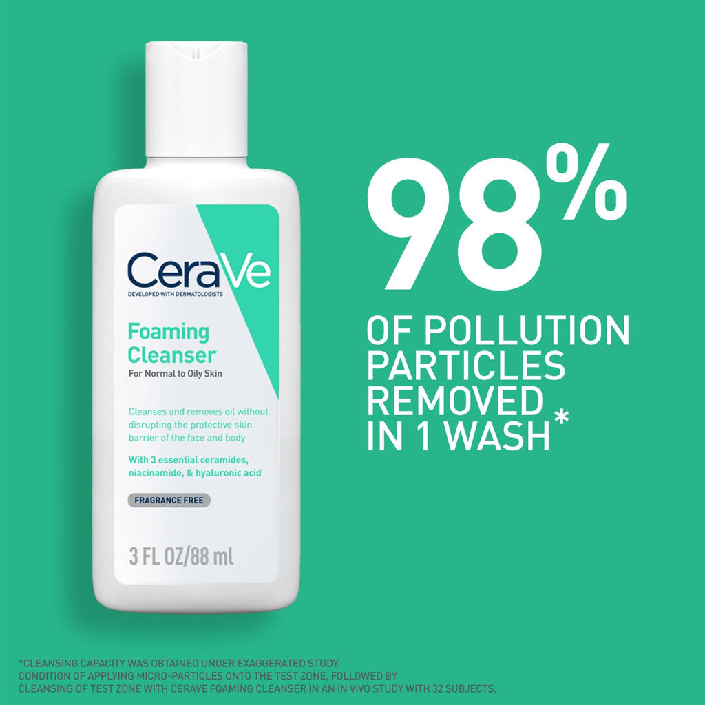 CeraVe Foaming Cleanser For Normal To Oily Skin (88ml) - Dermatologist-Developed Facewash | Non-Comedogenic And Fragrance-Free Cleansers For Acne-Prone Skin