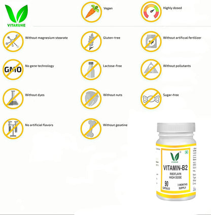 Vitaruhe Vitamin B2 (Riboflavin) High Dose - 90 Capsules