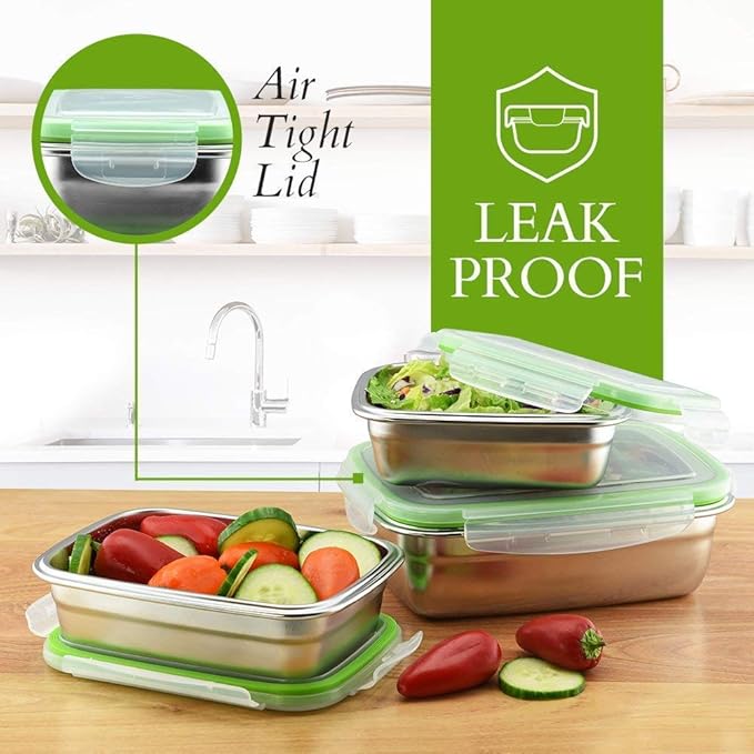 Femora Lunch Box High Steel Rectangle Heavy Duty Airtight Leakproof Unbreakable Storage Container With Lock Lid | 2800 Ml | Set of 3