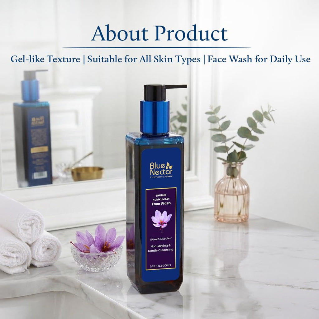 Blue Nectar Kumkumadi Brightening Face Wash with Saffron for Women & Men | Sulphate free Anti Pimple Face Cleanser (10 Herbs, 100 ml)