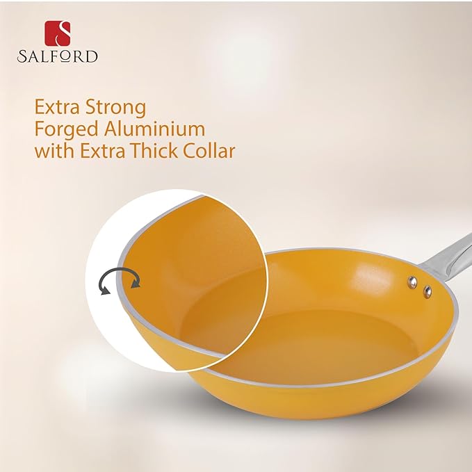 Salford Forged Ceramic Frypan With Tubular Ss Handle, Induction & Gas Ready | Mustard Yellow | 240mm | 1.85 Litre